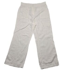 Chico's Pants Womens 2 Large White Linen Wide Leg Pull‎ On Pockets Elastic Waist